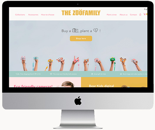 Mockup of a desktop computer showing the banner inserted in a website